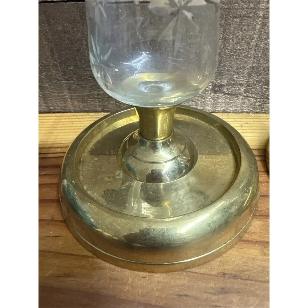 Vintage Brass Candle Holders Glass Starburst Votive Holders Set Of 2